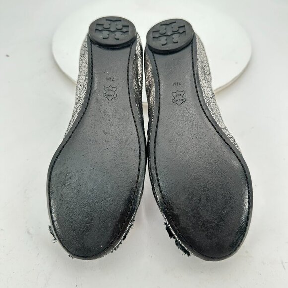 Tory Burch Women Size 7.5M Scrunch Amelia Crystal Silver Ballet Flat Shoes - Picture 8 of 11